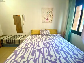 1 bedroom, desk, iron/ironing board, travel cot