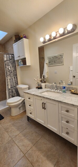 Shower, towels, toilet paper