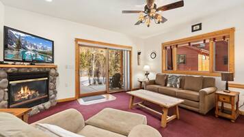 Smart TV, fireplace, DVD player, video library