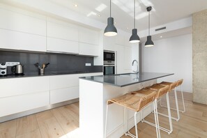 Fridge, microwave, oven, dishwasher