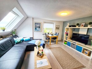 Télévision, cheminée, lecteur de DVD, chaîne hi-fi