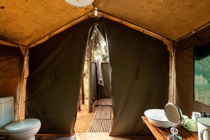 Basic Tent | Bathroom | Shower, towels, soap, shampoo - Nkula Walking Camp by RETURN Africa (Mutale)