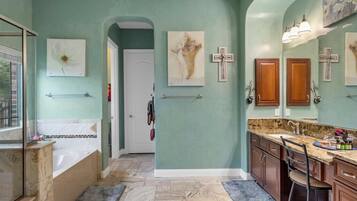 Shower, jetted bath, hair dryer, bidet