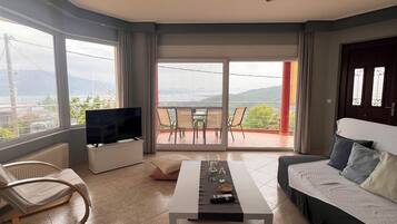 Smart TV, fireplace, stereo