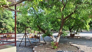 A playground with swings and a small tree. - Dev Farm Sasan Gir (Talala)