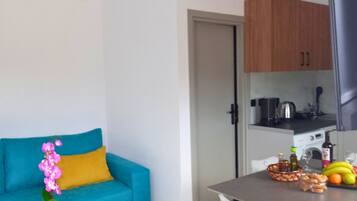 Comfort-Apartment, Bergblick | Wohnbereich | 32-Zoll-Smart-TV mit Kabelempfang