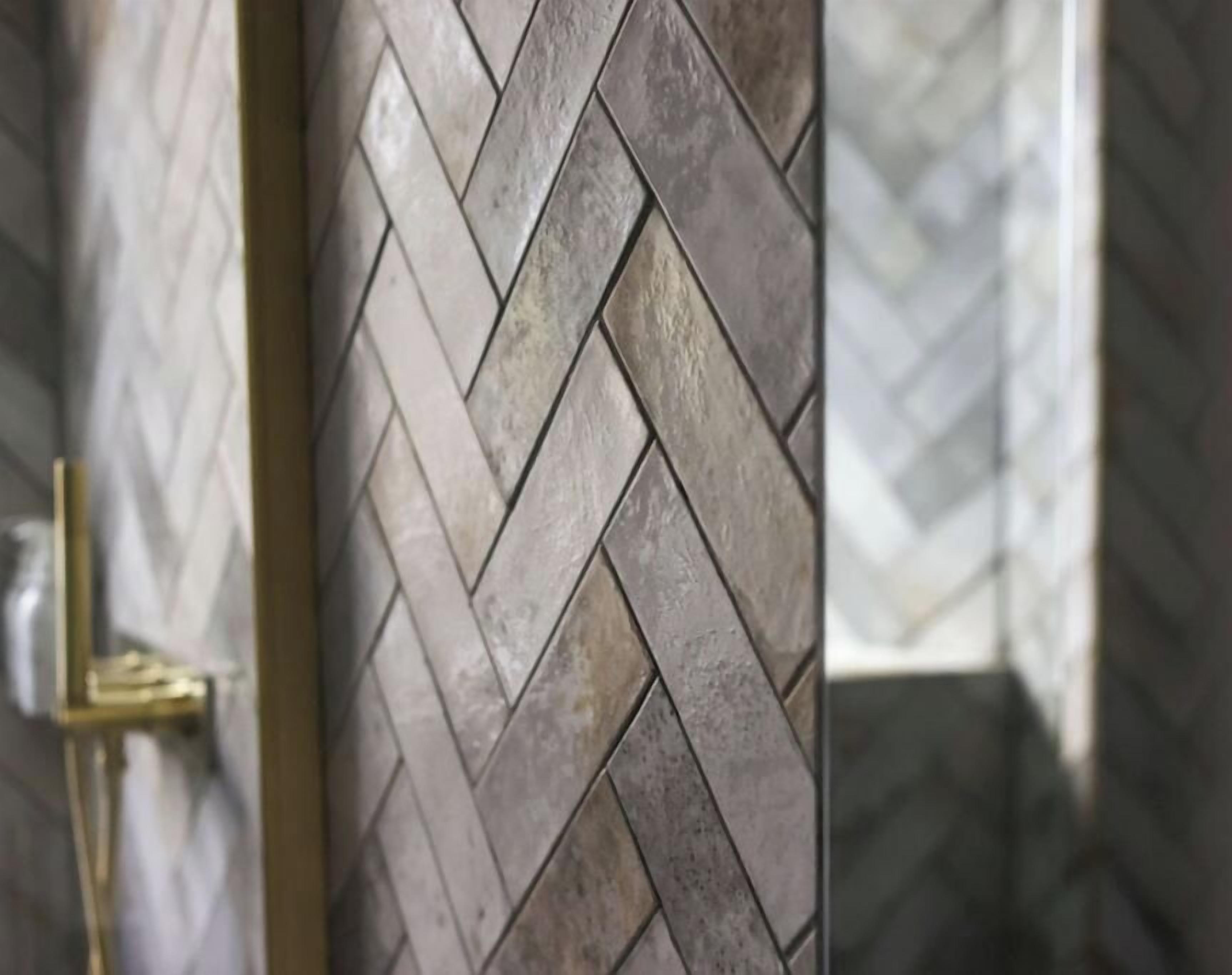 A door with a herringbone pattern.