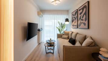 Appartement Design | Coin séjour | TV connectée de 47 pouces avec chaßnes par cùble