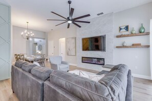Smart TV, fireplace, video games