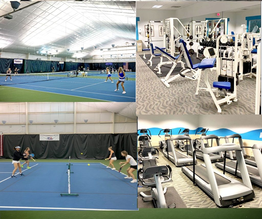 A gym with various exercise equipment, including treadmills and weight machines.