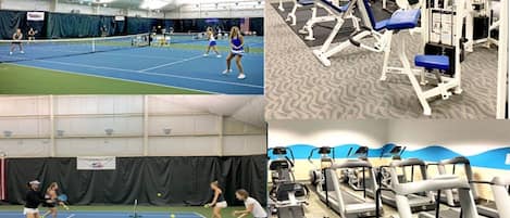 A gym with various exercise equipment, including treadmills and weight machines.