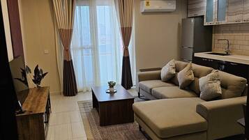 Appartement Exécutif, 2 lits doubles, vue ville | Couette en duvet d'oie, surmatelas, coffres-forts dans les chambres