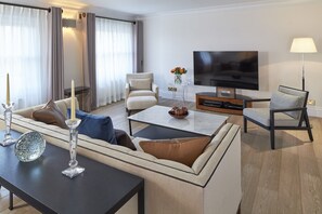 Luxury Apartment, 3 Bedrooms, Terrace, Park View | Living area | 8-inch Smart TV with digital channels