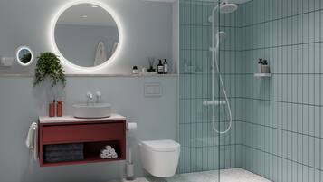 Dusche, Regendusche, Haartrockner, Handtücher