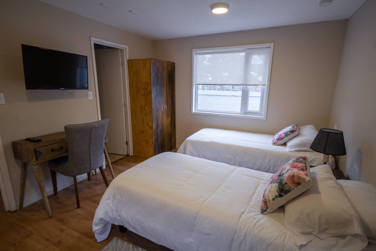 Habitación clásica con 2 camas individuales, 2 camas individuales, baño privado, vista al mar | Muebles diferentes, escritorio y espacio para trabajar con laptop