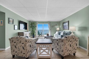 Apartment, 1 King Bed with Sofa bed (Sans Souci unit 305*) | Living area | TV - Sans Souci Unit 305 (Pensacola Beach)