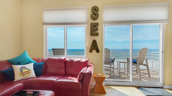 Apartment, 1 King Bed with Sofa bed (Seahorse unit M) | Living area | TV - Seahorse Unit M (Pensacola Beach)