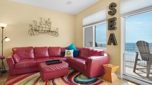 Apartment, 1 King Bed with Sofa bed (Seahorse unit M) | Living area | TV - Seahorse Unit M (Pensacola Beach)