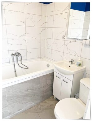 Secador de pelo, toallas y papel higiénico