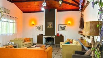 Télévision, cheminée, baby-foot, table de tennis de table