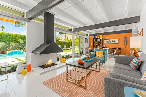 TV, fireplace - Zesty Orange Crush!! (Palm Springs)