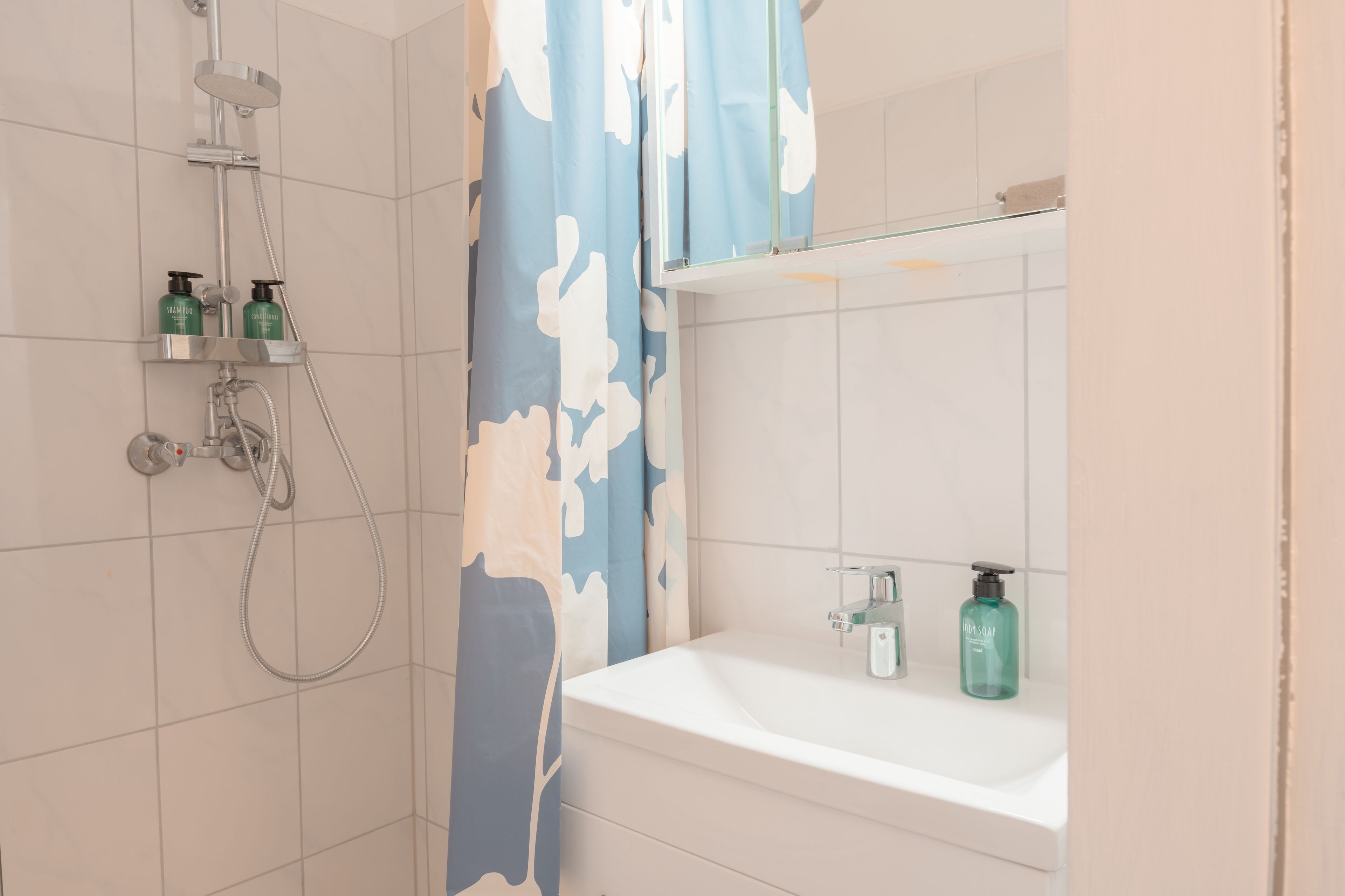 Douche, articles de toilette écologiques, sèche-cheveux