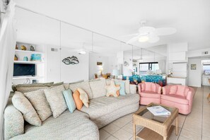 Apartment, 1 Queen Bed with Sofa bed (Sundunes 112) | Living area | TV - Sundunes 112 (Navarre)