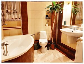 Secador de cabelo, toalhas de banho, sabonete, papel higiênico