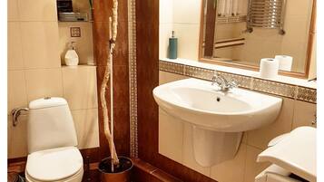 Hair dryer, soap, toilet paper