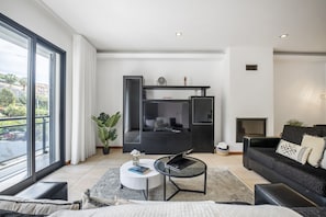 TV, fireplace