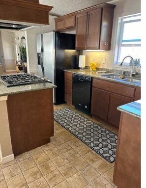 Frigorífico, microondas, horno y placa de cocina