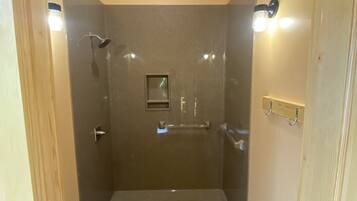 Shower, towels, toilet paper