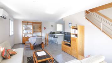 Télévision, lecteur de DVD, livres