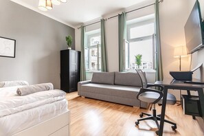 1 bedroom, desk, WiFi, bed sheets