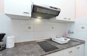 Fridge, stovetop, cookware/dishes/utensils