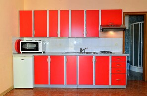 Fridge, microwave, stovetop