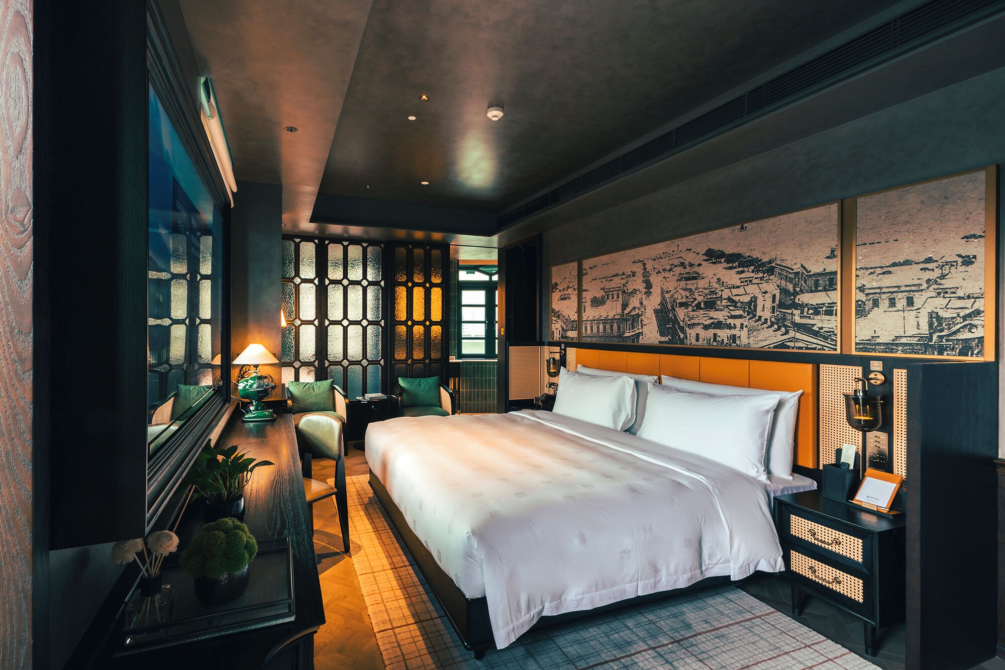 Down comforters, pillowtop beds, free minibar, in-room safe