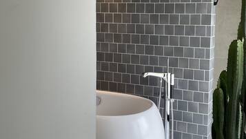 Hair dryer, bidet, towels, soap