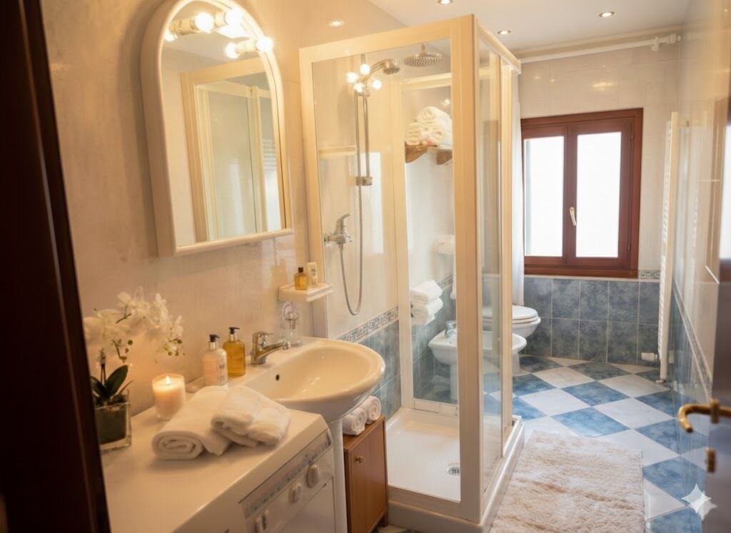 Douche, séchoir à cheveux, bidet, serviettes fournies