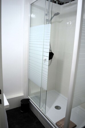 Douche, séchoir à cheveux, serviettes fournies