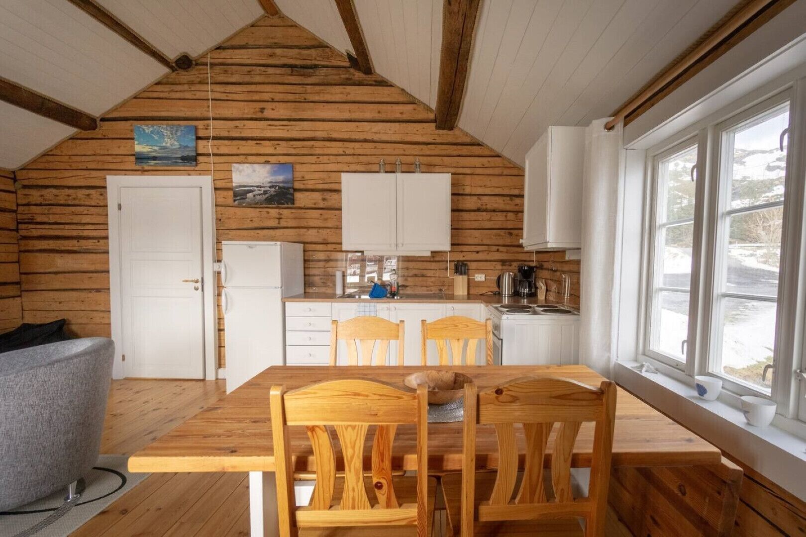 Fridge, oven, coffee/tea maker, electric kettle