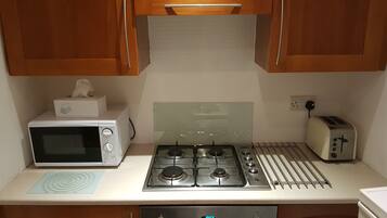 Frigorífico, microondas, horno y placa de cocina