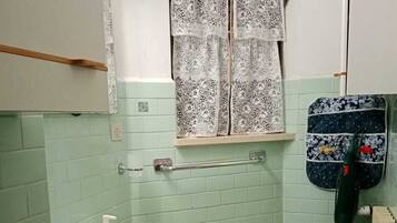 Shower, hair dryer, bidet, towels