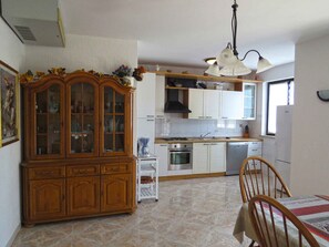 Fridge, oven, stovetop, cookware/dishes/utensils