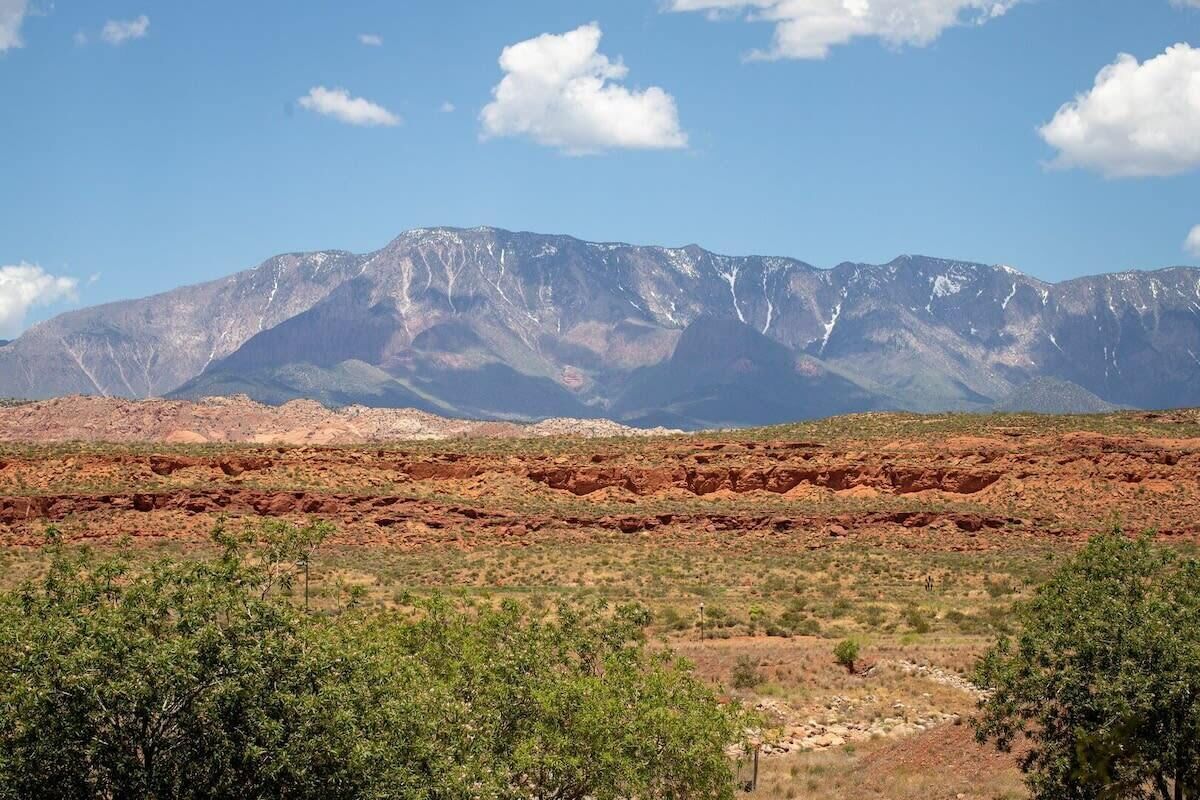 Un paysage désertique avec des montagnes en arrière-plan.