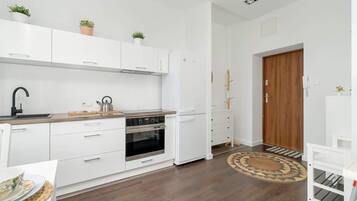 Fridge, oven, stovetop, cookware/dishes/utensils