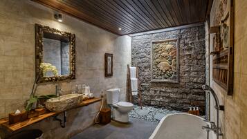 Villa, 2 Bedrooms | Bathroom | Separate bathtub and shower, rainfall showerhead, hair dryer, bathrobes