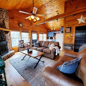 Smart TV, fireplace, video games, DVD player