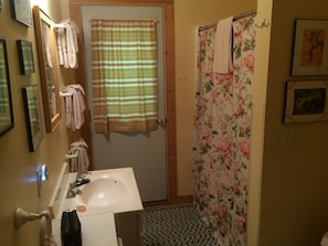 Shower - Woodhaven - Charming Home nestled in the Woods, ne (La Pointe)