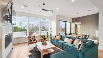 TV, fireplace, offices